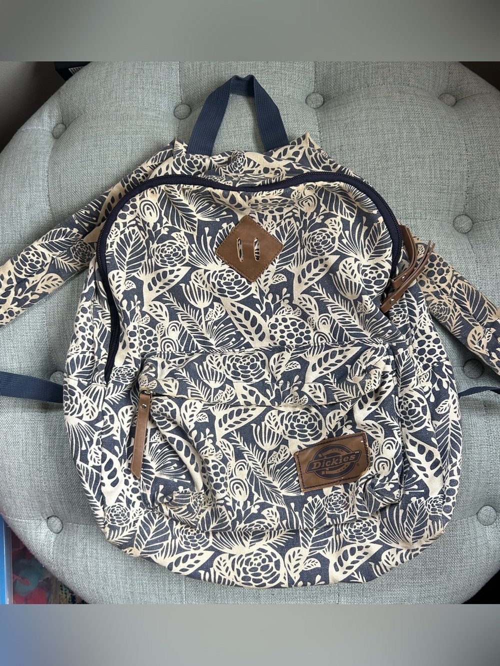 Dickies Varsity Floral Backpack Navy Cream Botanical Laptop School Bag